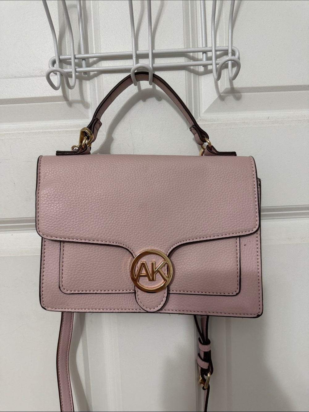 Anne Klein Blush Pink Pebbled Leather Satchel with AK Logo